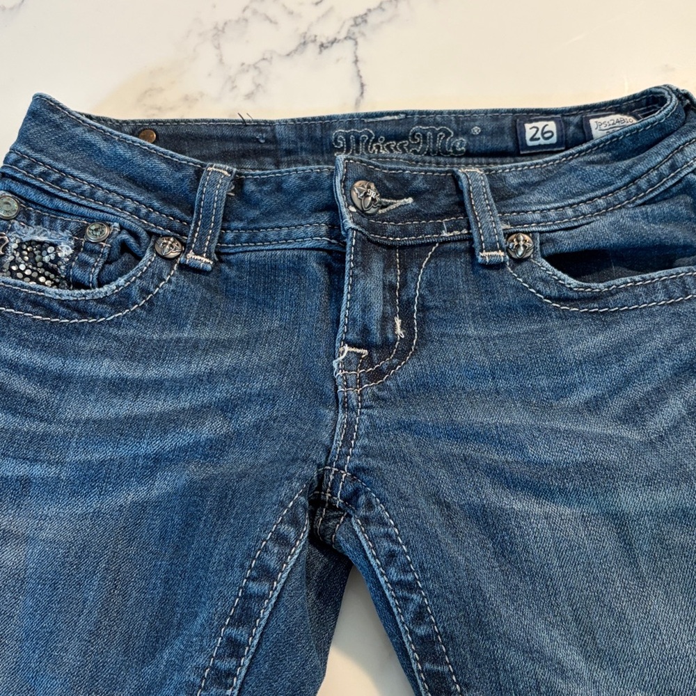 Miss Me Blue Distressed Low-Rise Jeans